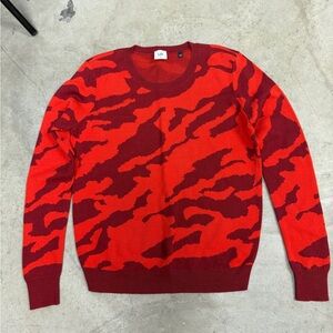 CAbi Red and Burgundy Camouflage-Print Crewneck Sweater